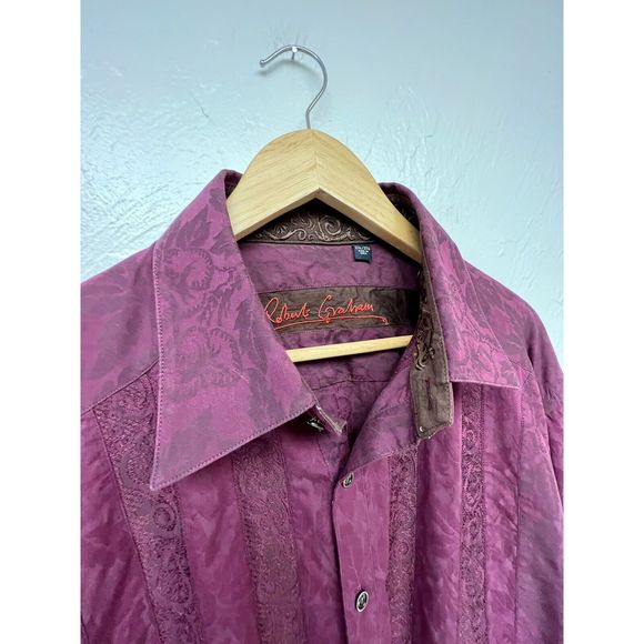 Robert Graham XXL Dark Patterned Purple Prp Button Up Long Sleeve Shirt Cotton - Picture 3 of 8
